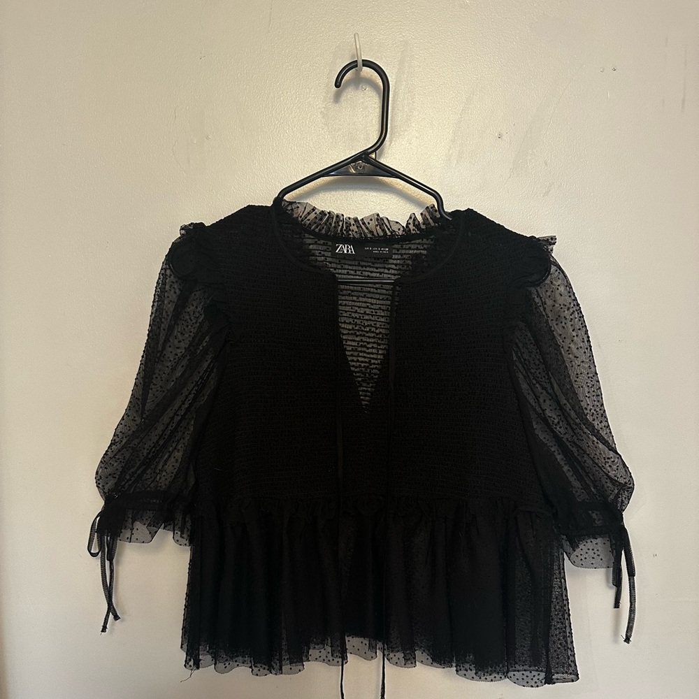 Zara Tiered Mesh Sleeve Blouse